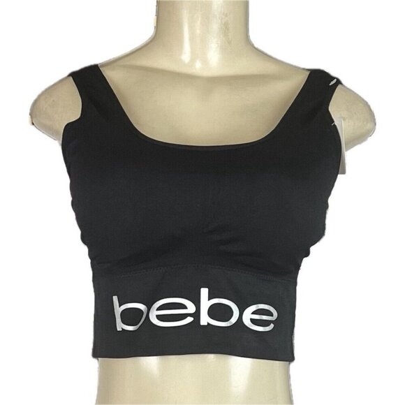 Bebe +2X Black-White Logo Double Back Straps Removable Pads Seamless Bras-2-Pk - Picture 2 of 10